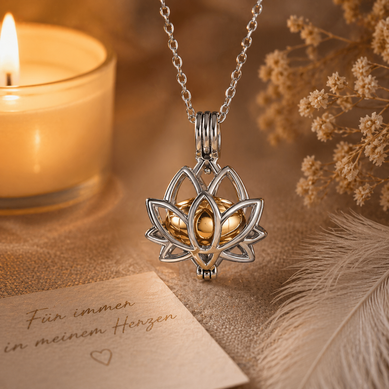 Monello Ascheschmuck Kette mit Lotusblume