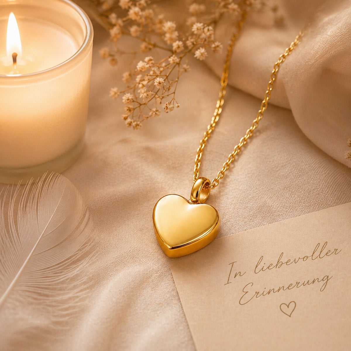 Goldener Ascheschmuck-Anhänger in Herzform an Kette