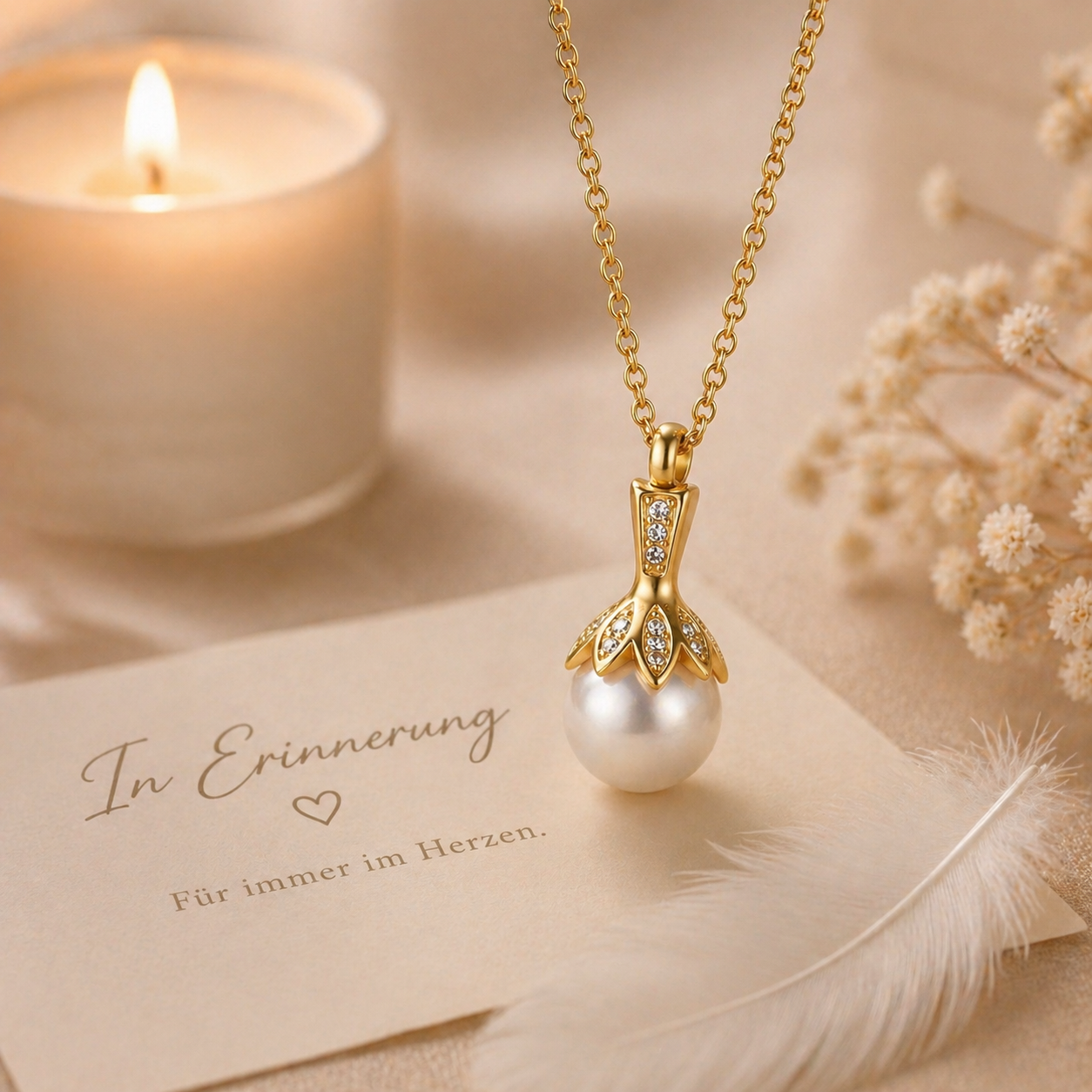 Monello Ascheschmuck Kette mit Anhänger Perle mit Strass