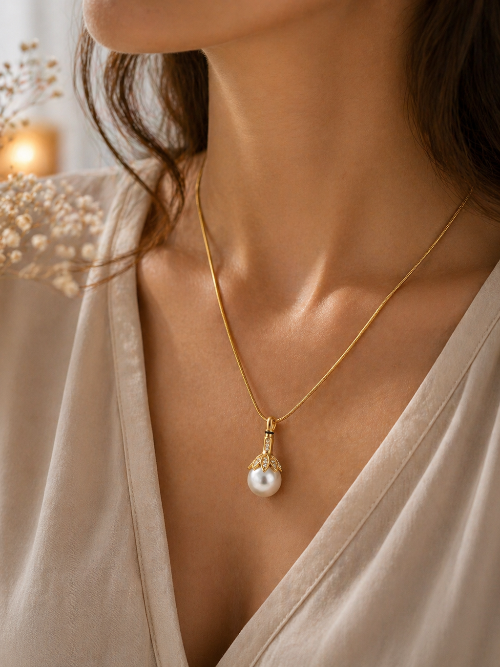Monello Ascheschmuck Kette mit Anhänger Perle mit Strass