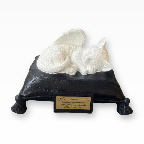Monello® Katzenurne Deluxe Katze auf Kissen mit Gravur