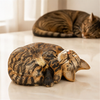 Bemalte Katzenurne Kuschelnde Katze nach Foto in heller Gedenkszene