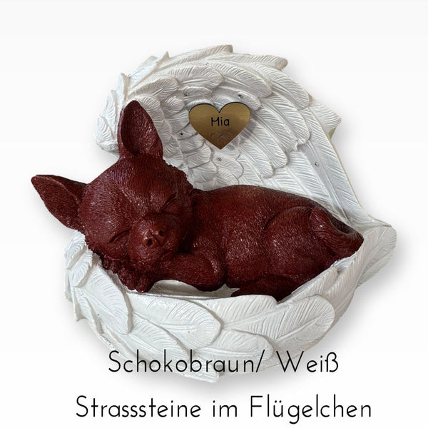 Monello® Hundeurne Deluxe Chihuahua in Engelsflügeln mit Gravur