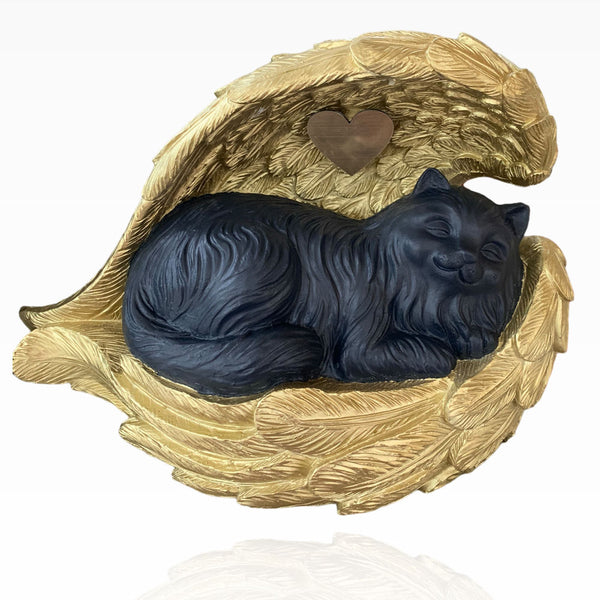 Monello® Deluxe Katzenurne Langhaar Katze in Engelsflügeln mit Gravur