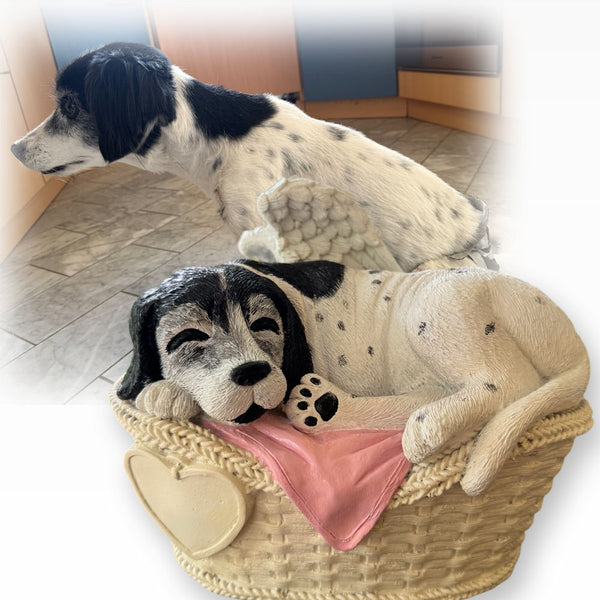 Monello® Hundeurne Hund in Korb bemalt nach Fotovorlage