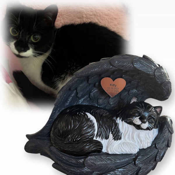 Monello® Katze in Engelsflügel Langhaar bemalt nach Fotovorlage