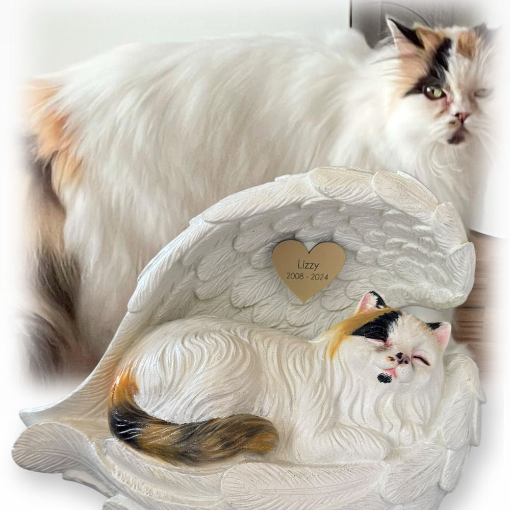 Monello® Katze in Engelsflügel Langhaar bemalt nach Fotovorlage