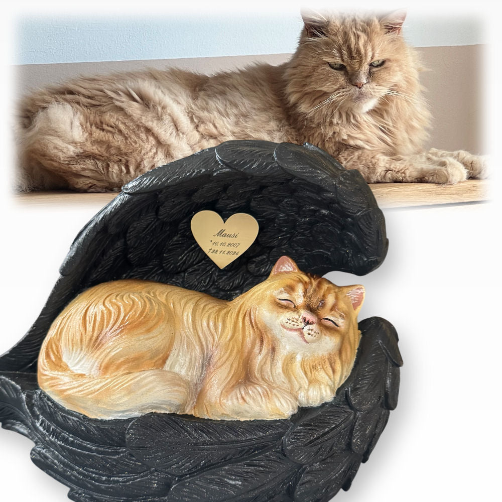 Monello® Katze in Engelsflügel Langhaar bemalt nach Fotovorlage