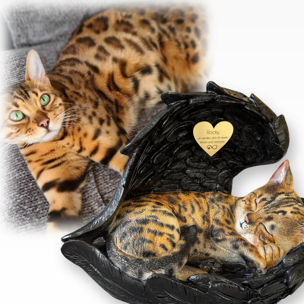 Monello® Katze in Engelsflügel bemalt nach Fotovorlage