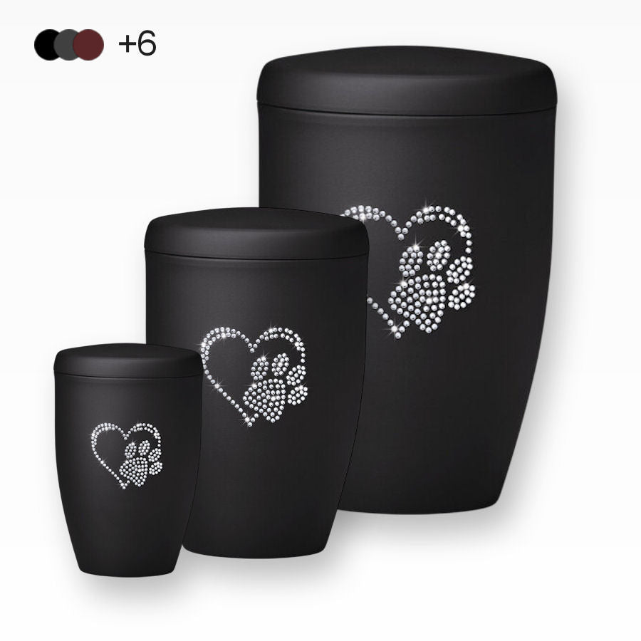 Heiso Tierurne Kristall Steinchen Herz mit Pfote