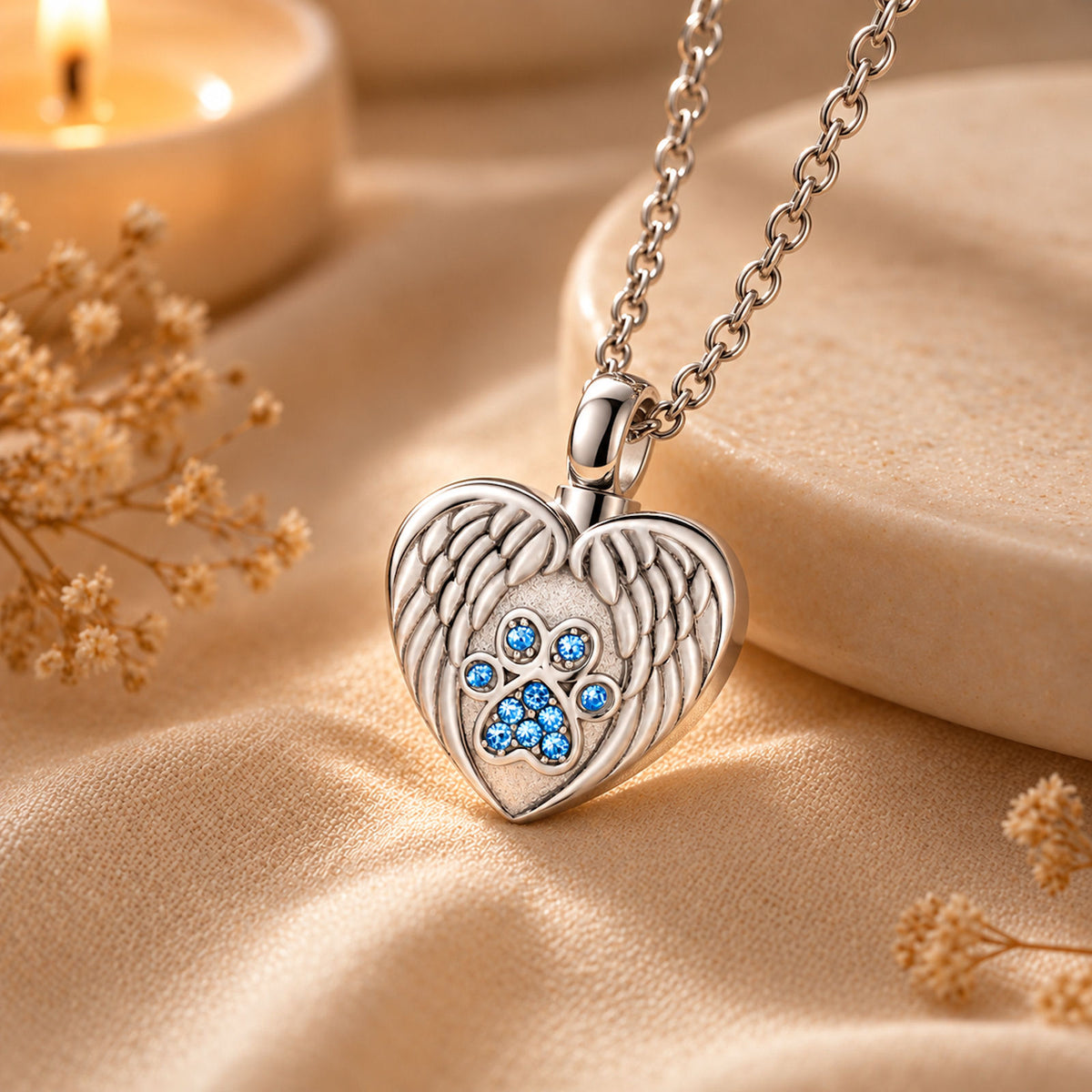 Monello Ascheschmuck Kette mit Anhänger Herz Flügel mit Strass