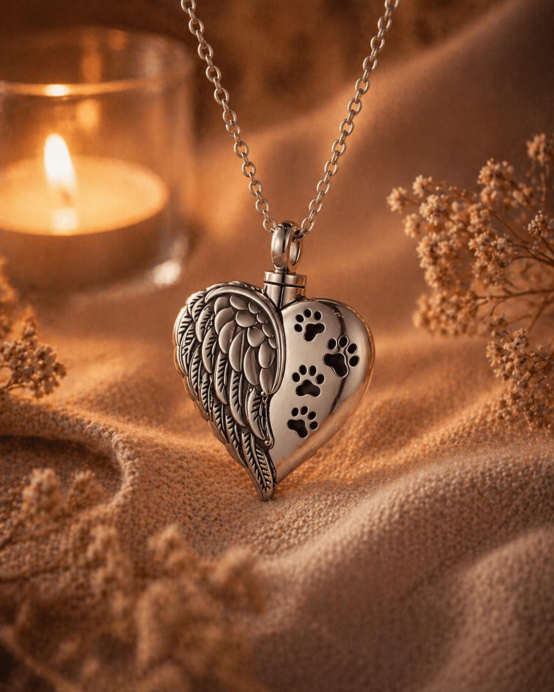 Monello Ascheschmuck Kette mit Anhänger Herz Flügel Geteilt