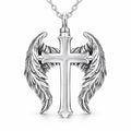 Monello Ascheschmuck Kette mit Anhänger Großes Kreuz mit Engelsflügel
