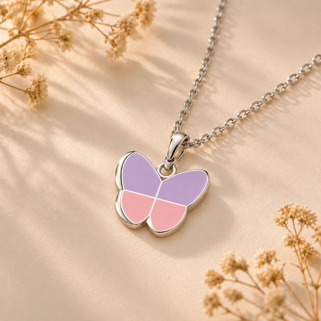 Monello Ascheschmuck Kette mit Anhänger Schmetterling Rosa-Lila