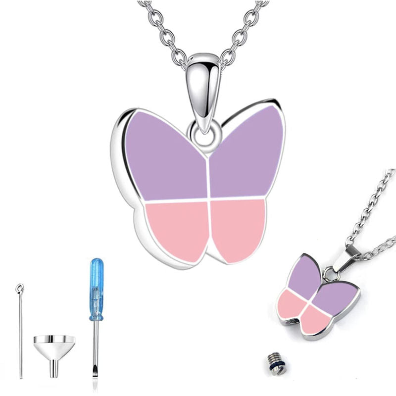 Monello Ascheschmuck Kette mit Anhänger Schmetterling Rosa-Lila