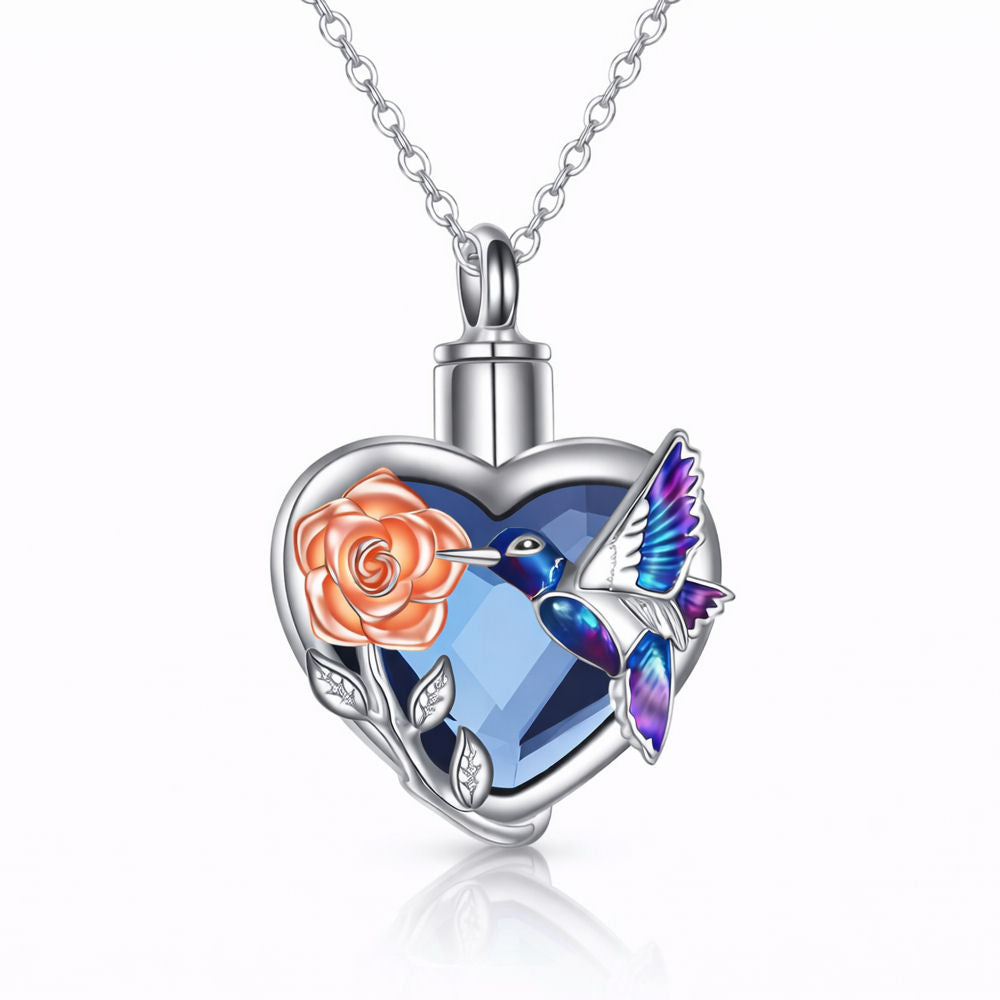 Monello Ascheschmuck Kette mit funkelndem Herzanhänger Spotttölpel und Rose