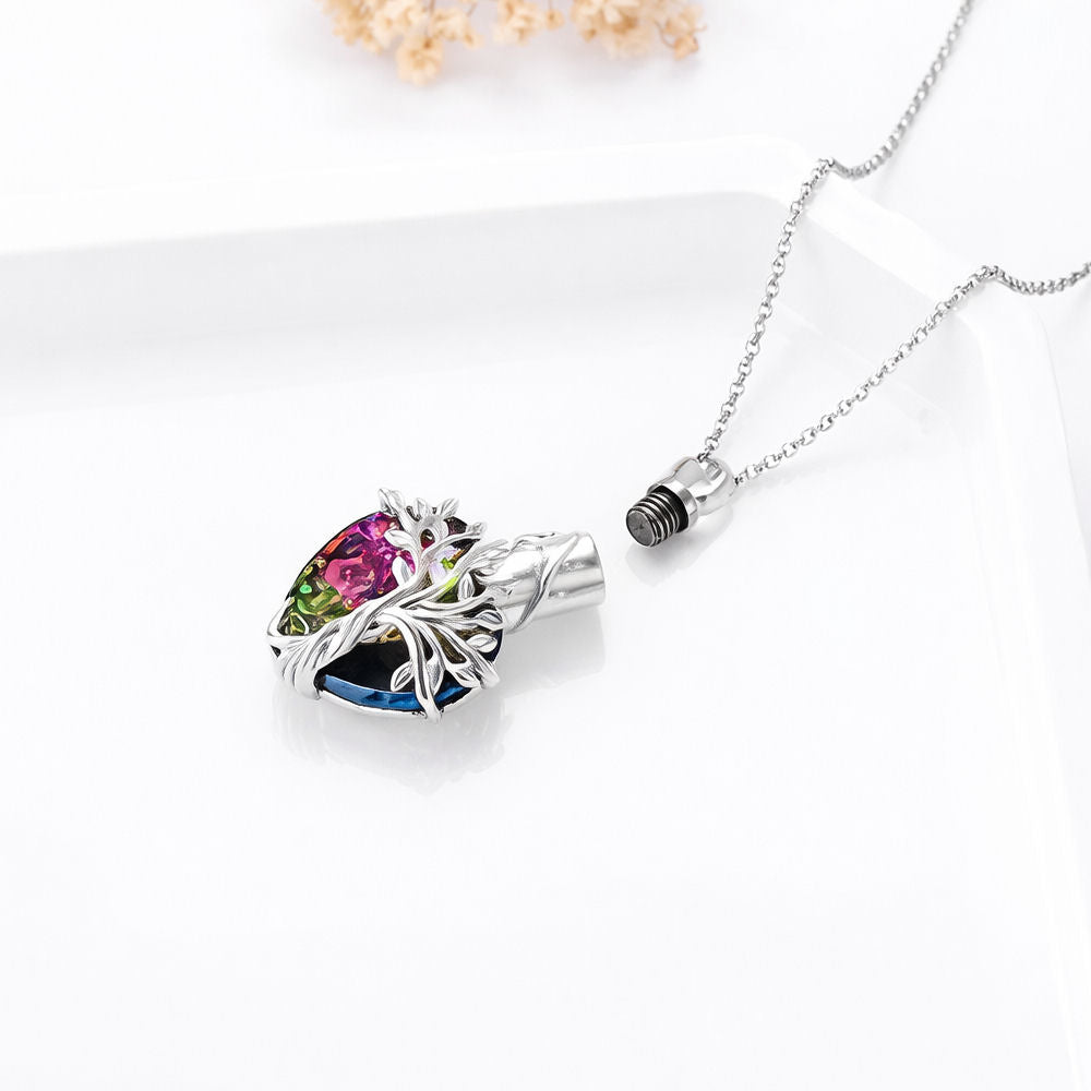 Monello Ascheschmuck Kette mit funkelndem Herzanhänger Lebensbaum