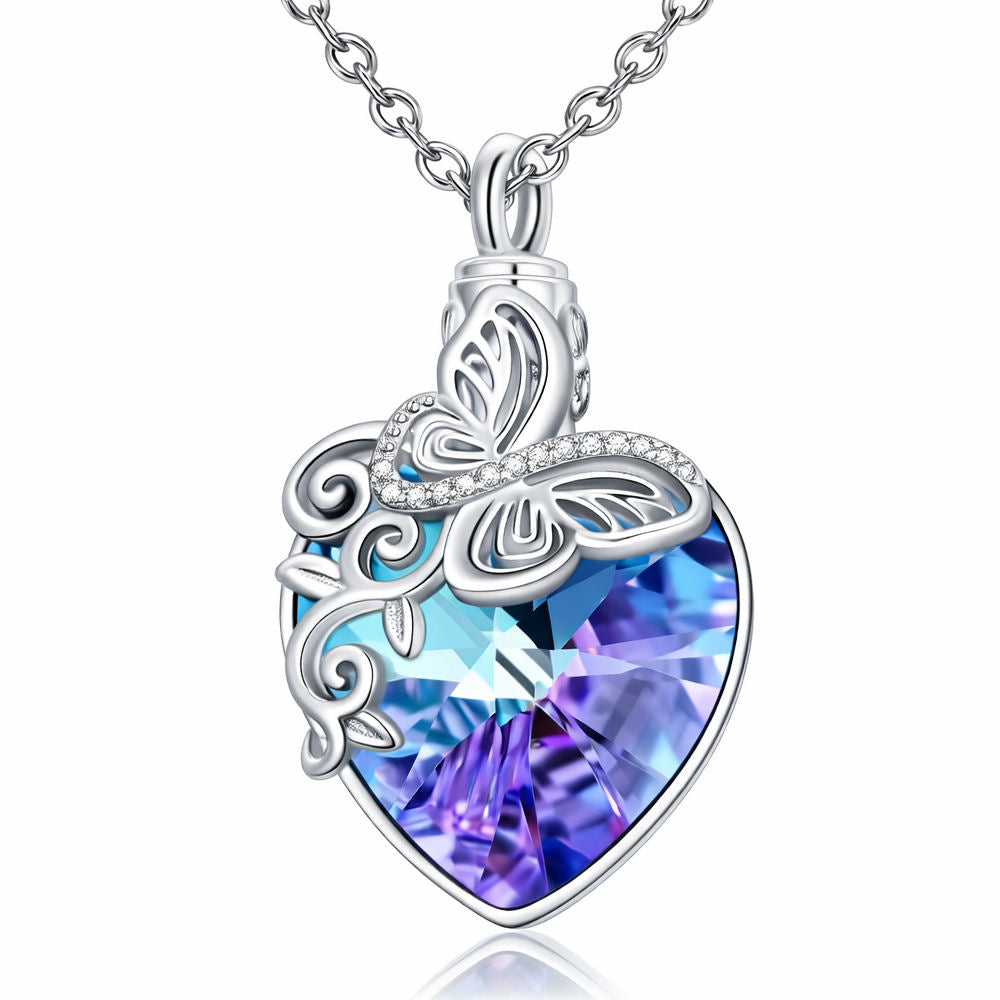 Monello Ascheschmuck Kette mit funkelndem Herzanhänger und Schmetterling