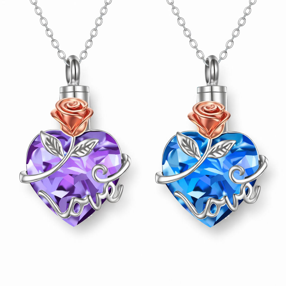 Monello Ascheschmuck Kette mit funkelndem Herzanhänger Rose Love