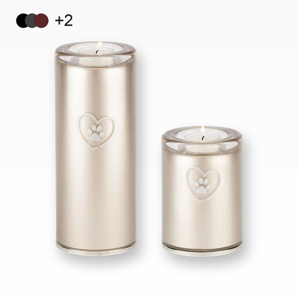 Tierurne aus Glas mit Herz Pfote Gravur und Teelicht