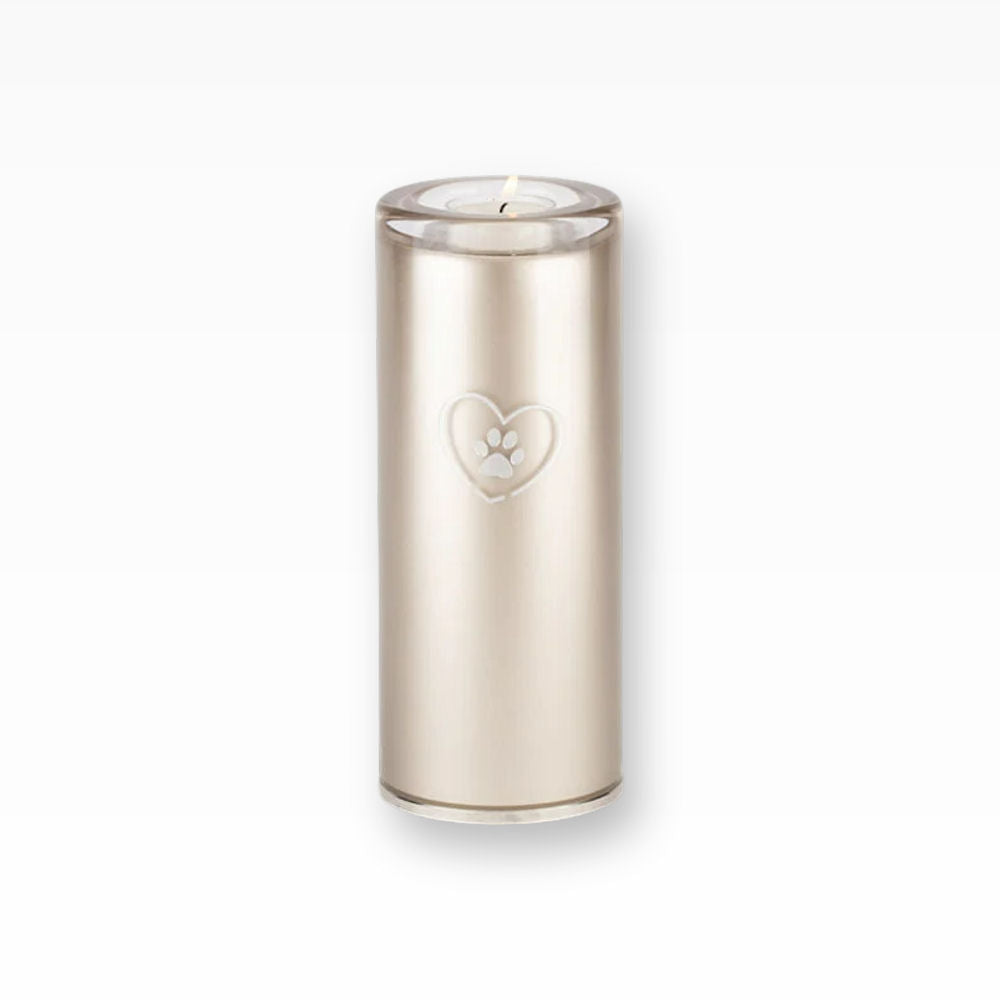 Tierurne aus Glas mit Herz Pfote Gravur und Teelicht