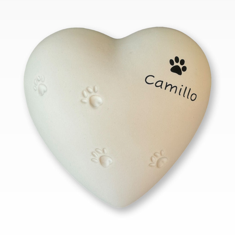 Keramikurne Herzform mit kleinen Pfötchen