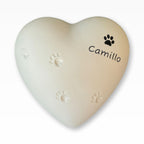 Keramikurne Herzform mit kleinen Pfötchen