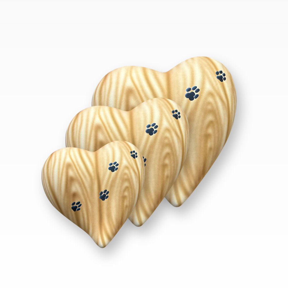 Keramikherz Tierurne Holzoptik Gelb mit Pfötchenspur