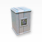 Tierurne Shabby Blau mit Teelicht und Bilderrahmen