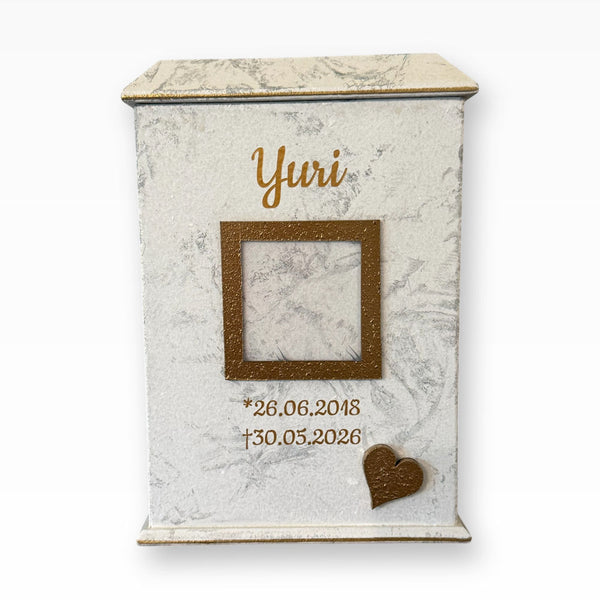 Tierurne Shabby Weiss Gold mit Teelicht und Bilderrahmen