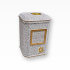 Tierurne Weissgesprenkelt Gold mit Teelicht und Bilderrahmen