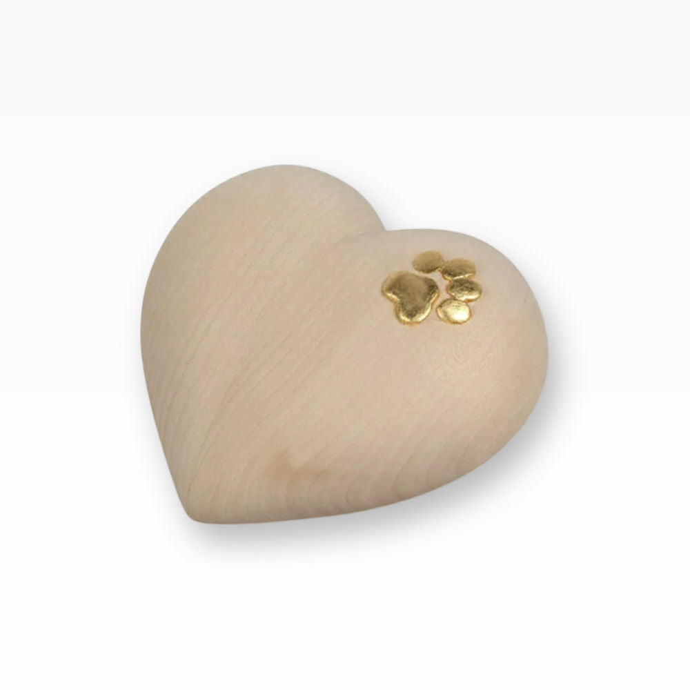 Herzurne aus Holz mit goldenem Pfötchen