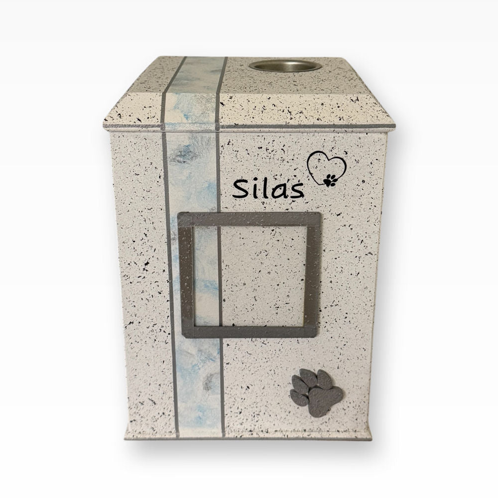 Tierurne Weiss Strukturiert mit Teelicht und Bilderrahmen