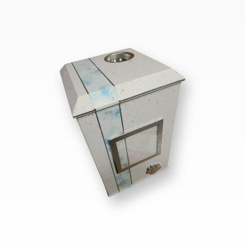 Tierurne Weiss Strukturiert mit Teelicht und Bilderrahmen