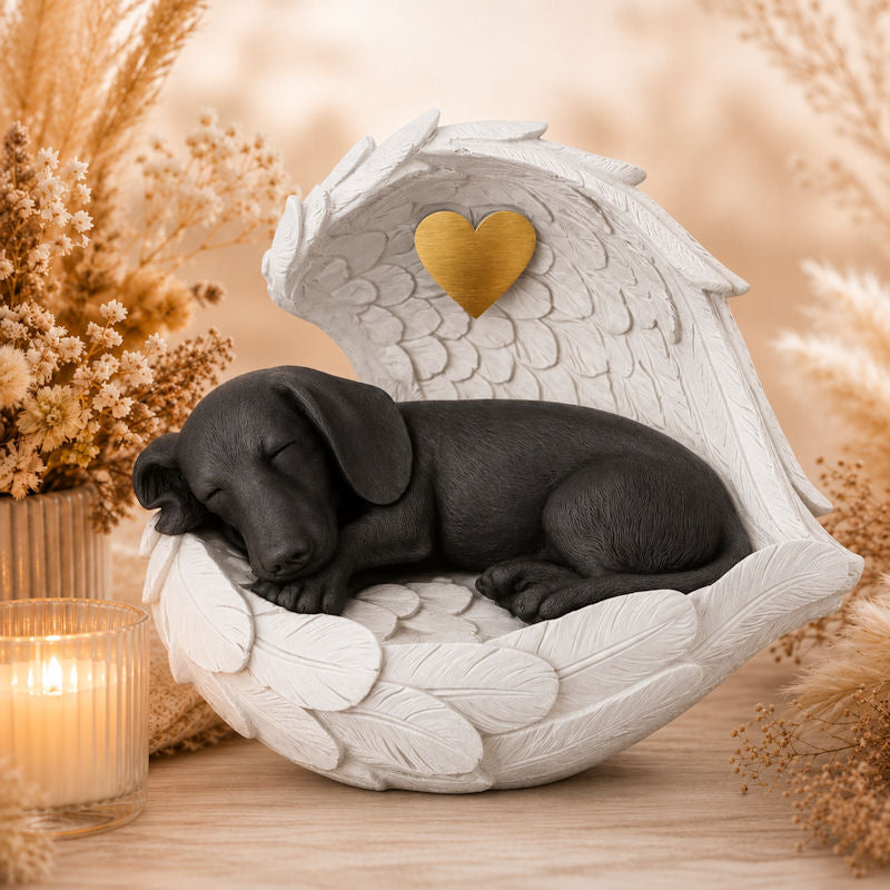 Monello® Hundeurne Deluxe Dackel in Engelsflügeln mit Gravur
