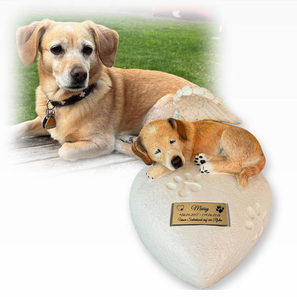 Monello® Hundeurne Hund auf Herz bemalt nach Fotovorlage