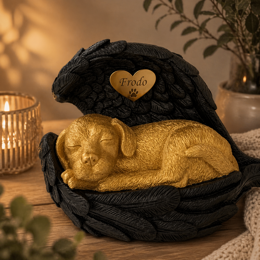 Monello® Hundeurne Deluxe mit Engelsflügeln mit Gravur