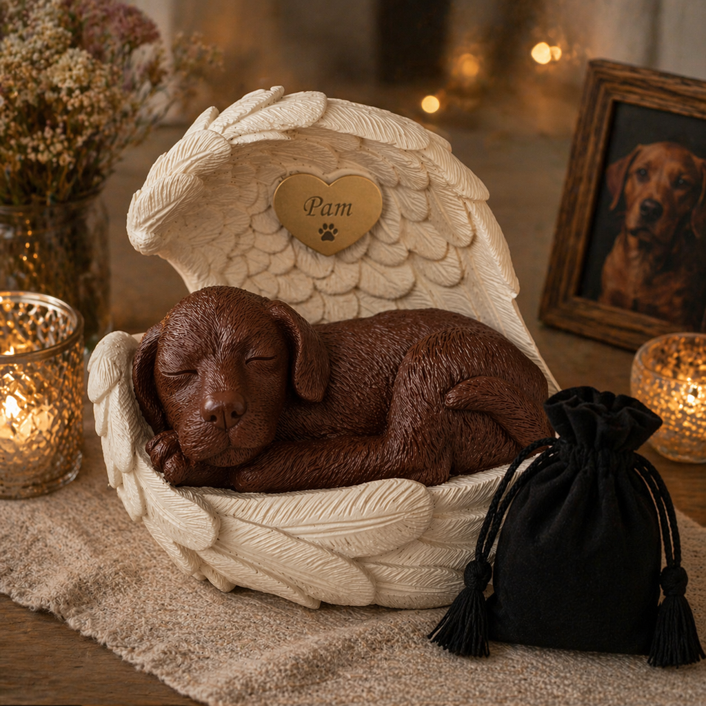 Monello® Hundeurne Deluxe mit Engelsflügeln mit Gravur