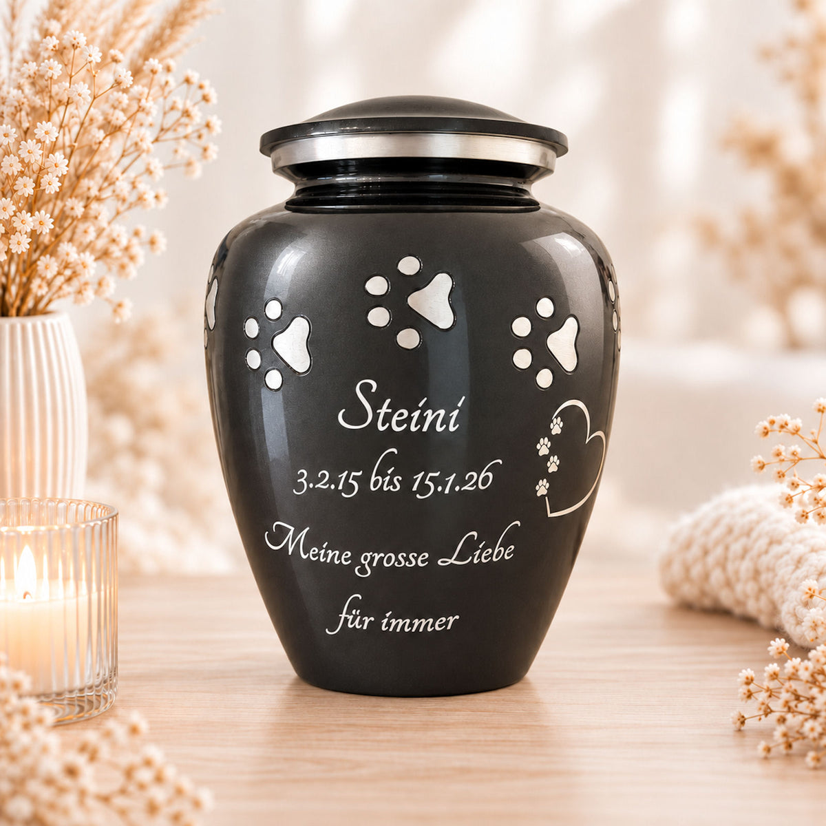 Loveurns Classic Tierurne Midnight mit Pfötchen