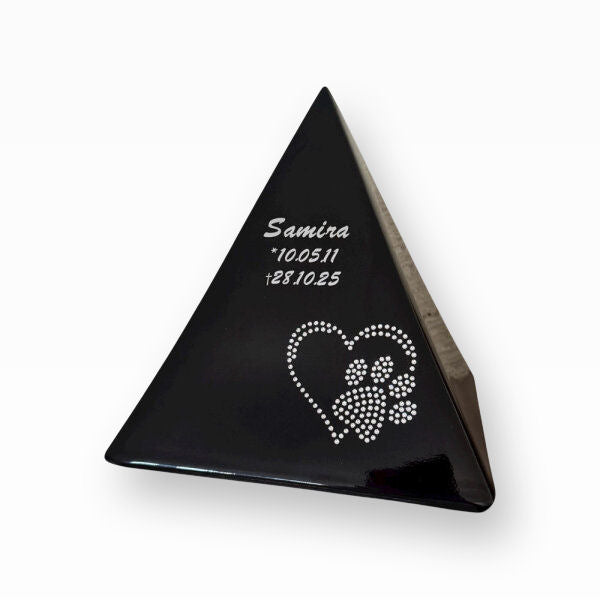 Heiso Tierurne Pyramide Elegance mit Kristallsteinchen Herz Pfote