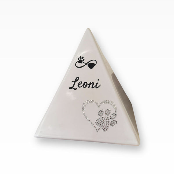 Heiso Tierurne Pyramide Elegance mit Kristallsteinchen Herz Pfote