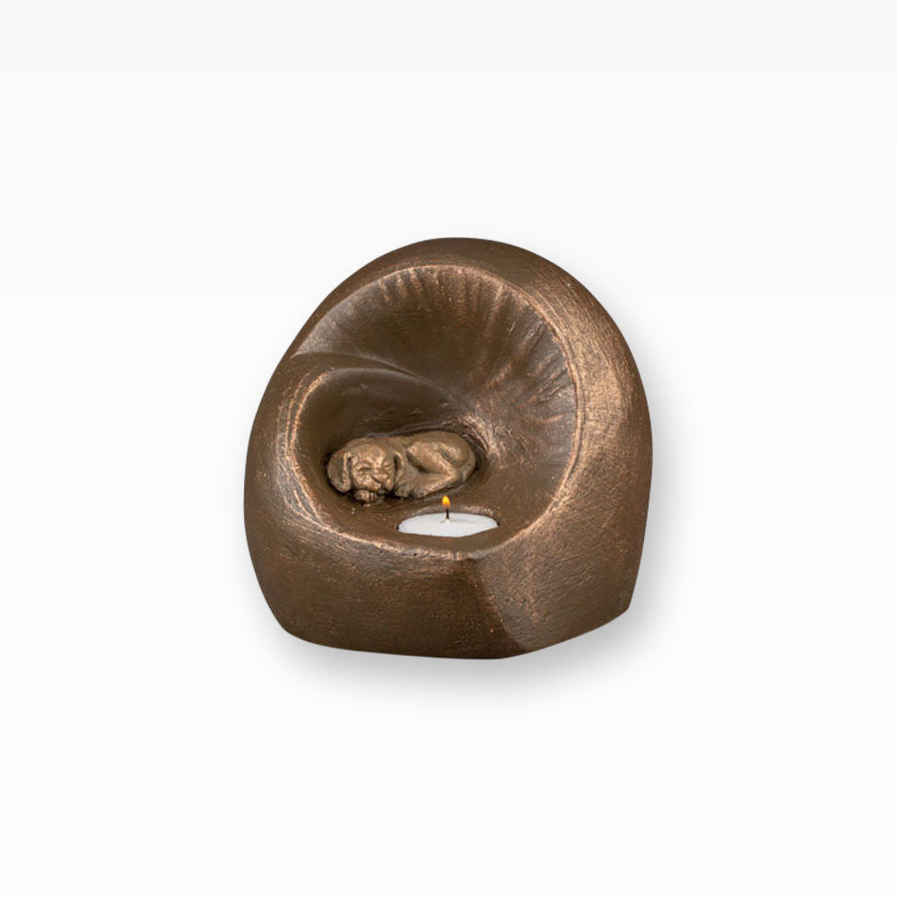 Tierurne für zuhause Hund in Herz mit Gedenklicht