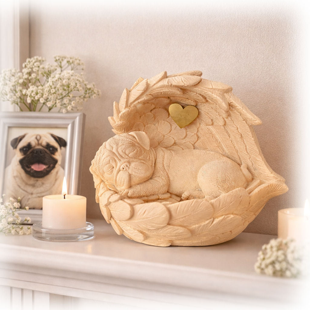 Monello® Hundeurne Mops mit Engelsflügeln mit Gravur