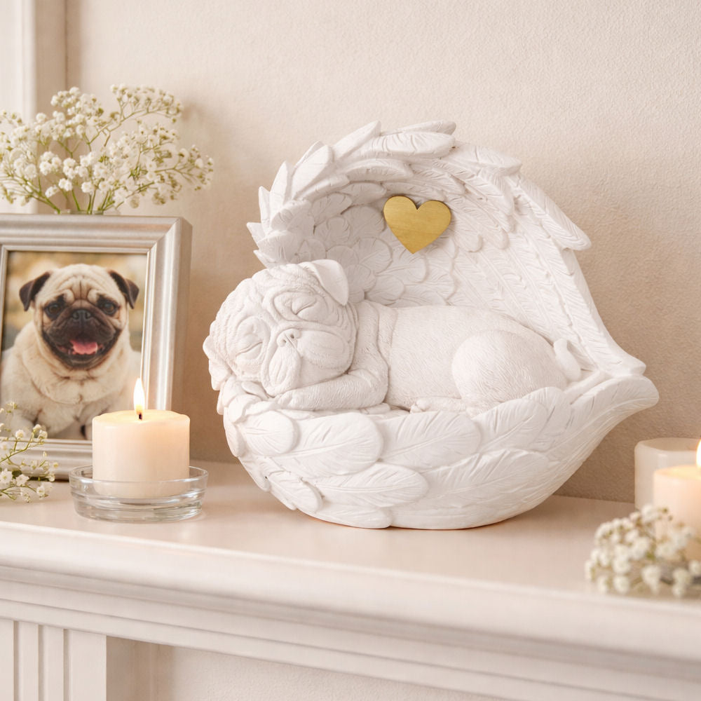 Monello® Hundeurne Mops mit Engelsflügeln mit Gravur