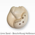 Hundeurne Porzellan Schlafender Hund in Hand