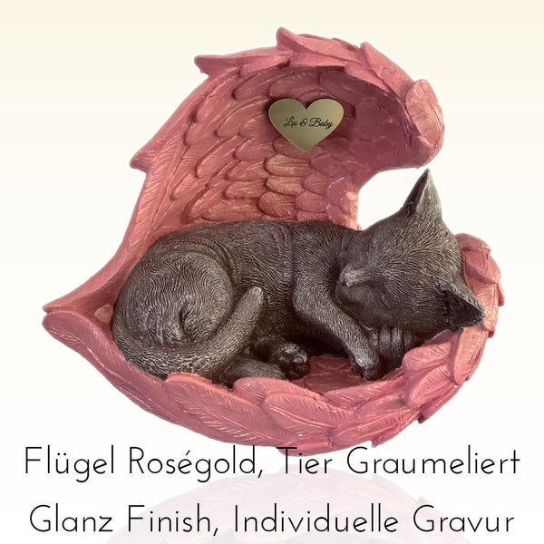 Monello® Katzenurne Deluxe Katze in Engelsflügeln mit Gravur
