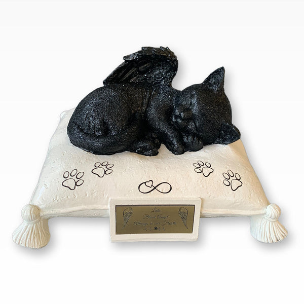 Monello® Katzenurne Deluxe Katze auf Kissen mit Gravur