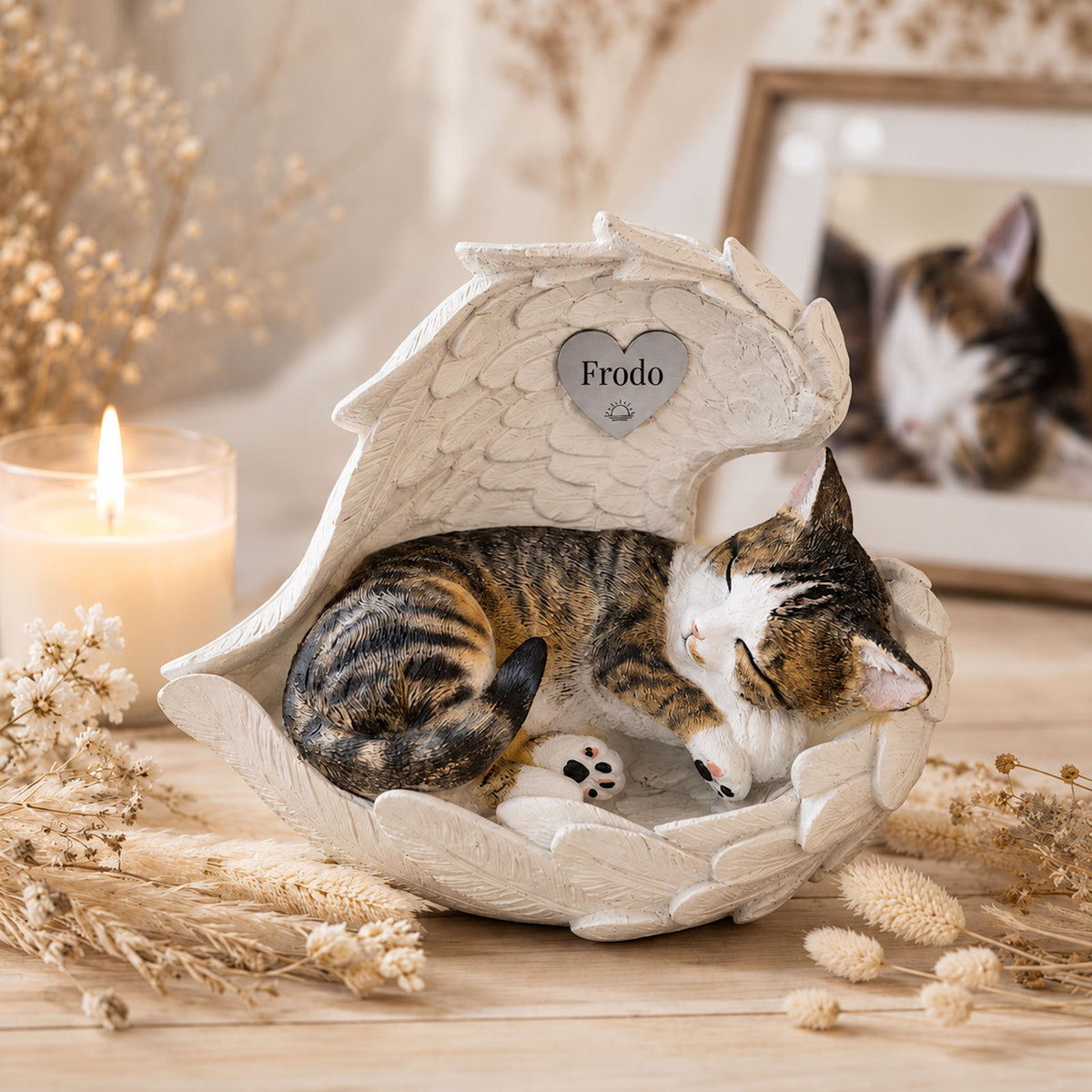 Monello® Katze in Engelsflügel bemalt nach Fotovorlage