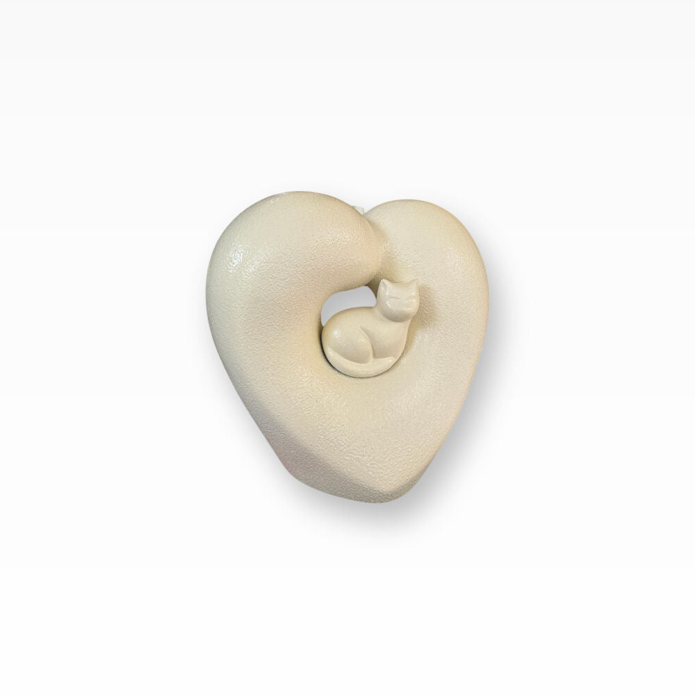 Katzenurne Porzellan Herz mit Katze Creme