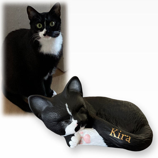 Katzenurne Schlafende Katze aus Keramik bemalt nach Foto